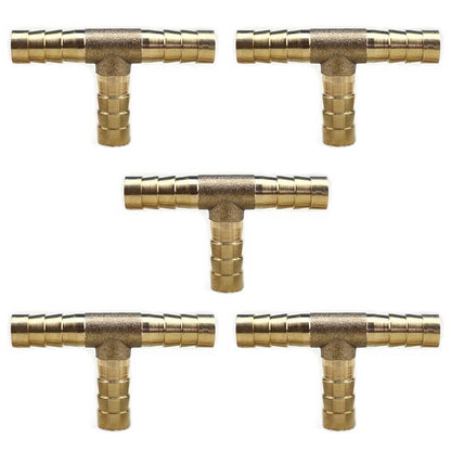 5 Pieces 5/16" (8mm) Hose Barb Tee Brass Pipe 3 Way T Fitting