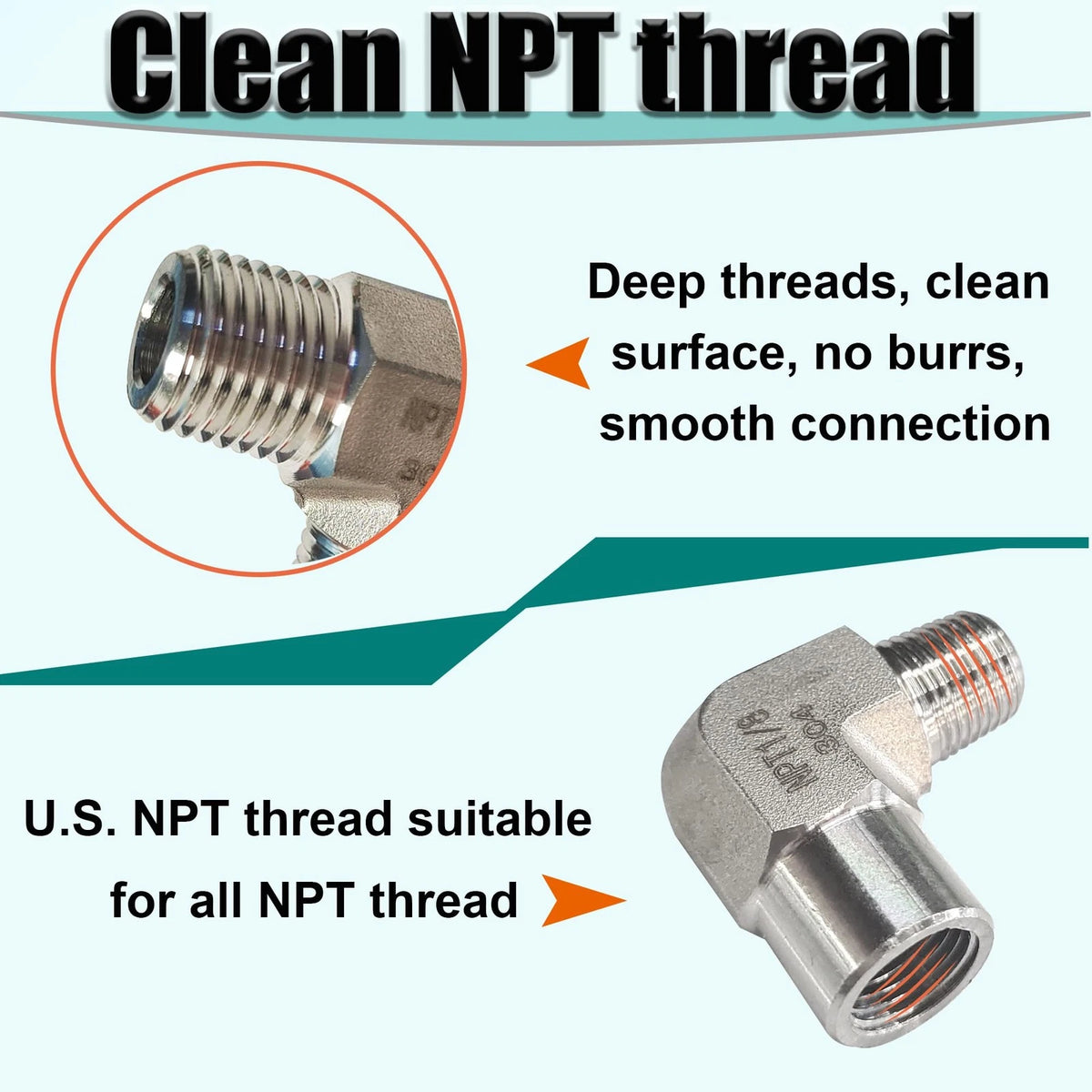 2X 90 Degree Street Elbow for 1/4" MNPT x FNPT 304 Stainless Steel