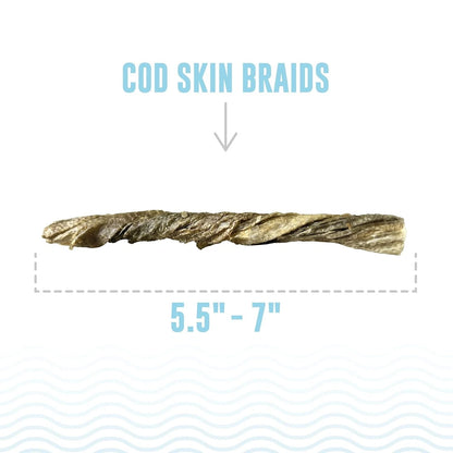 5 Pack Icelandic Cod Skin Braids Dog Treat Chews 5.5-7" Sticks