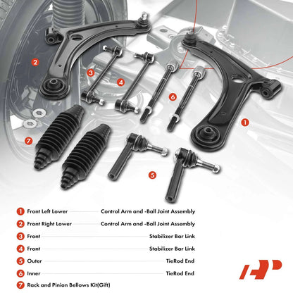 10x Front Control Arm w/ Ball Joint Tie Rod for Dodge Caliber (2007–2008) K620066, K620065, K80258, K750385, EV80645, ES800408, K9863