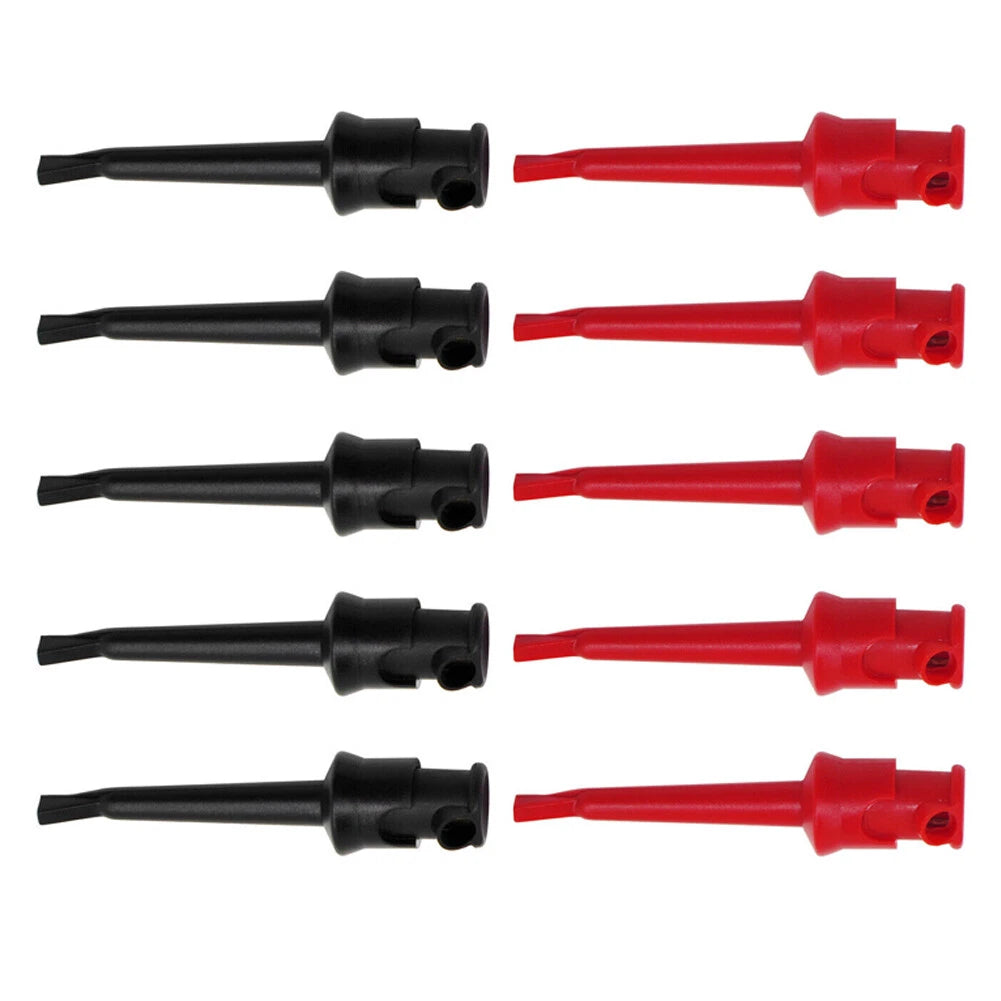 10Pc Mini Grabber Test Hook Clips for Electrical Testing (Black & Red)