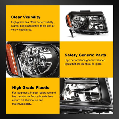 2X Black Headlight Assembly for Honda Pilot (2012–2015)