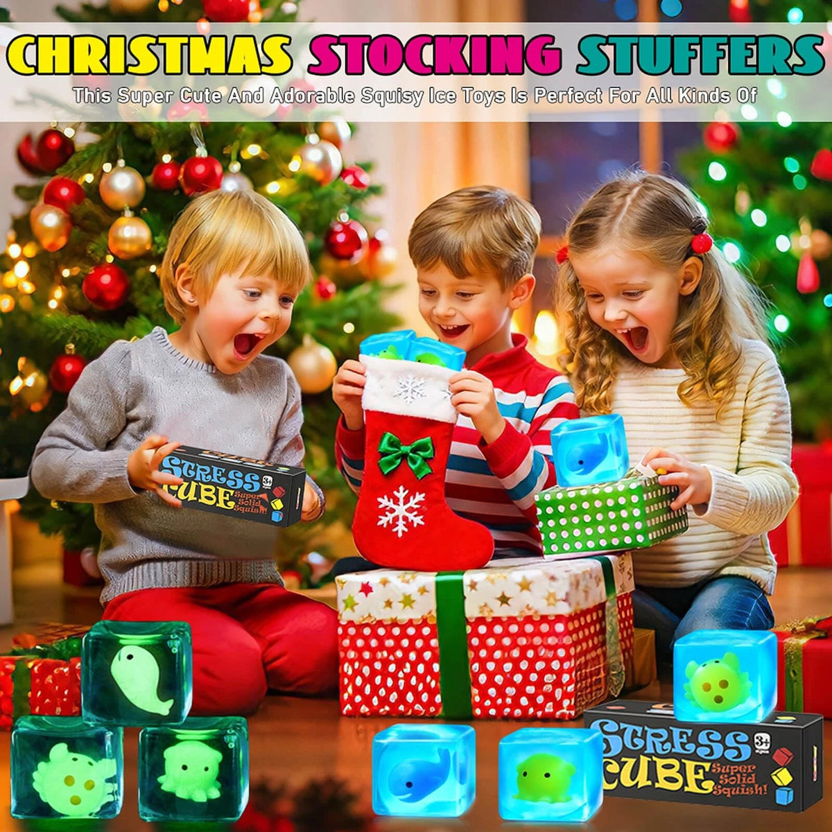 Stress Cube Fidget Toy for Kids Adults - Glow Blue 6.0cm (2.36 inches)