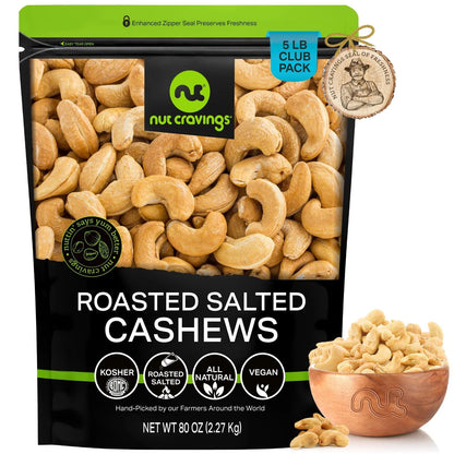 Nuts Cravings Roasted Cashews Slightly Salted Jumbo 5 Pound Pack