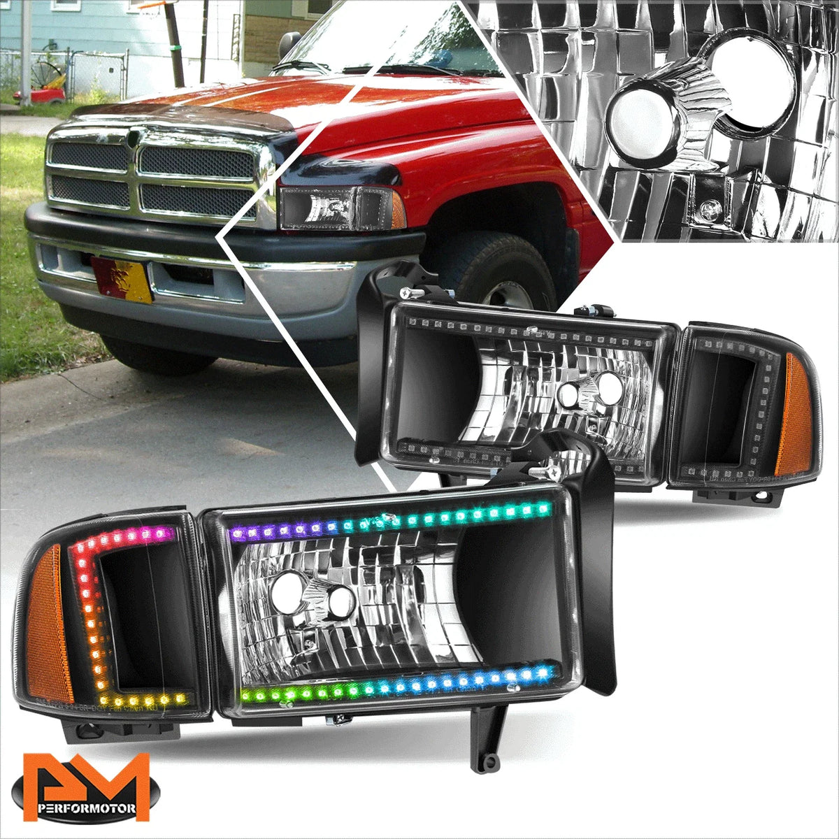 RGB Light Bar Headlights for Dodge Ram 1500 2500 3500 (1994–2002)