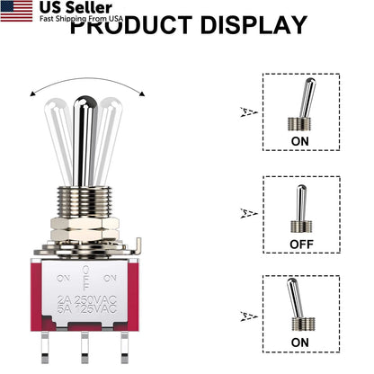 Toggle Switch for DIYhz AC (5A/125V, 2A/250V) 3 Pin Terminals On/Off/On
