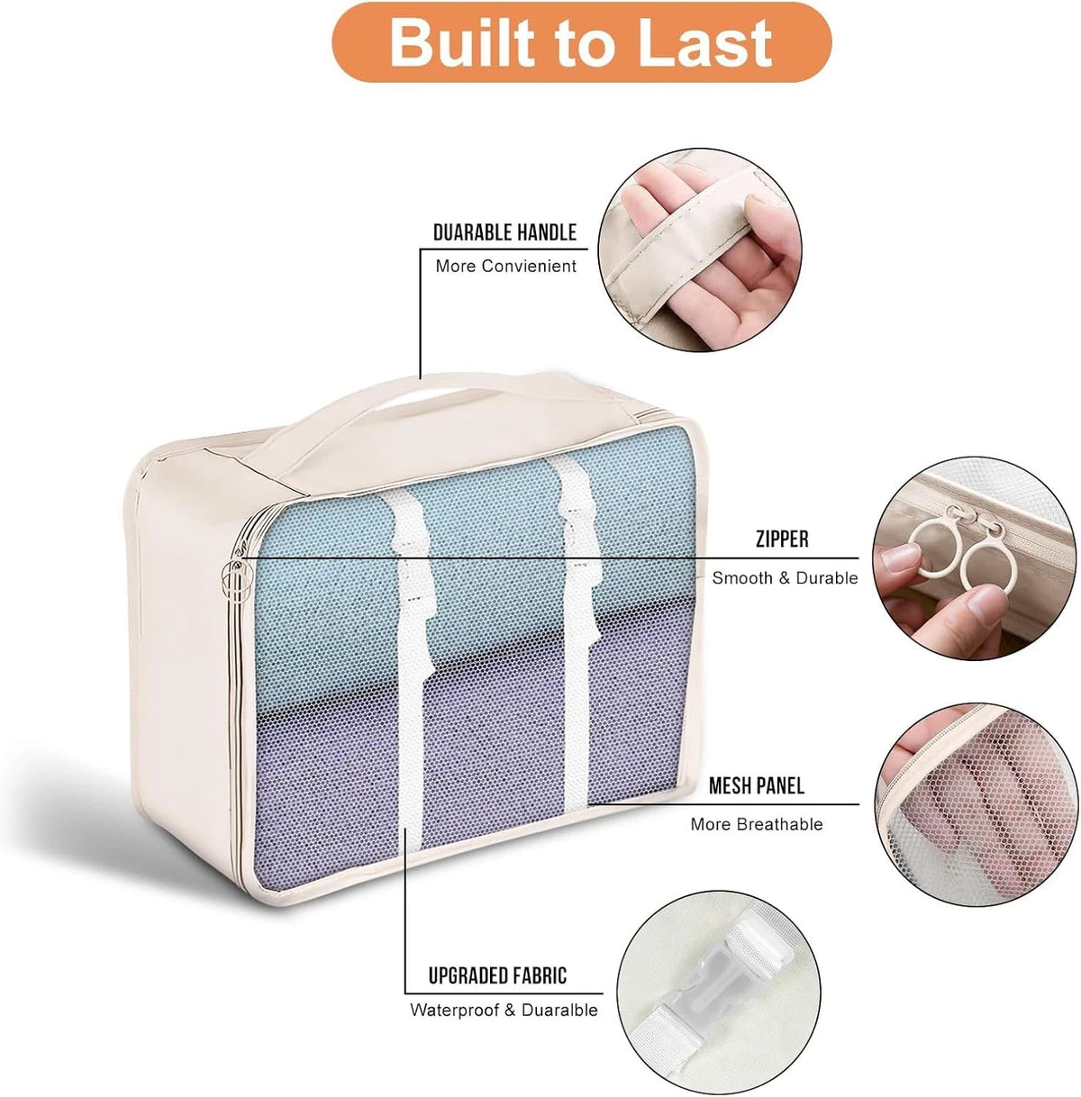 Set of 7 Packing Cubes for Travel - Luggage Organizer Bags, Beige