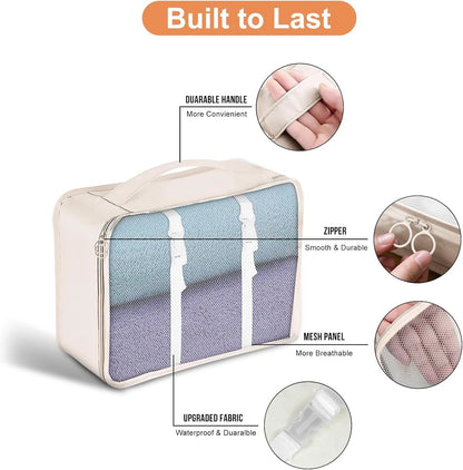 Set of 7 Packing Cubes for Travel - Luggage Organizer Bags, Beige