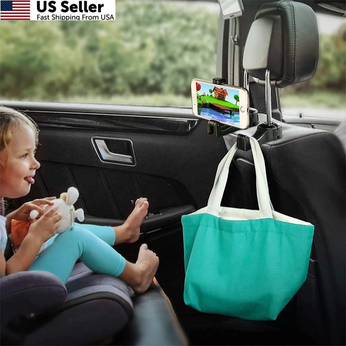2X Car Headrest Hidden Hook for Universal Fit (2010–2023) - Silver