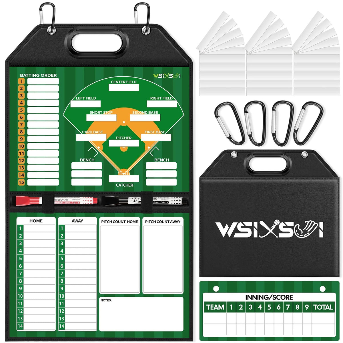 Magnetic Baseball Lineup Board for Dugout (12"W x 1"H, Black)