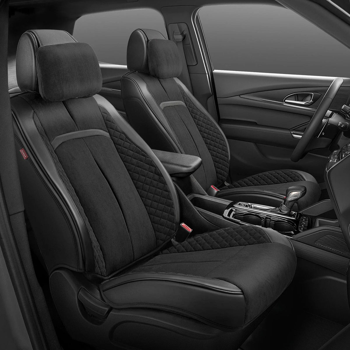 Set of 2 Universal Voris Series Front Row Seat Covers for Car SUV Black