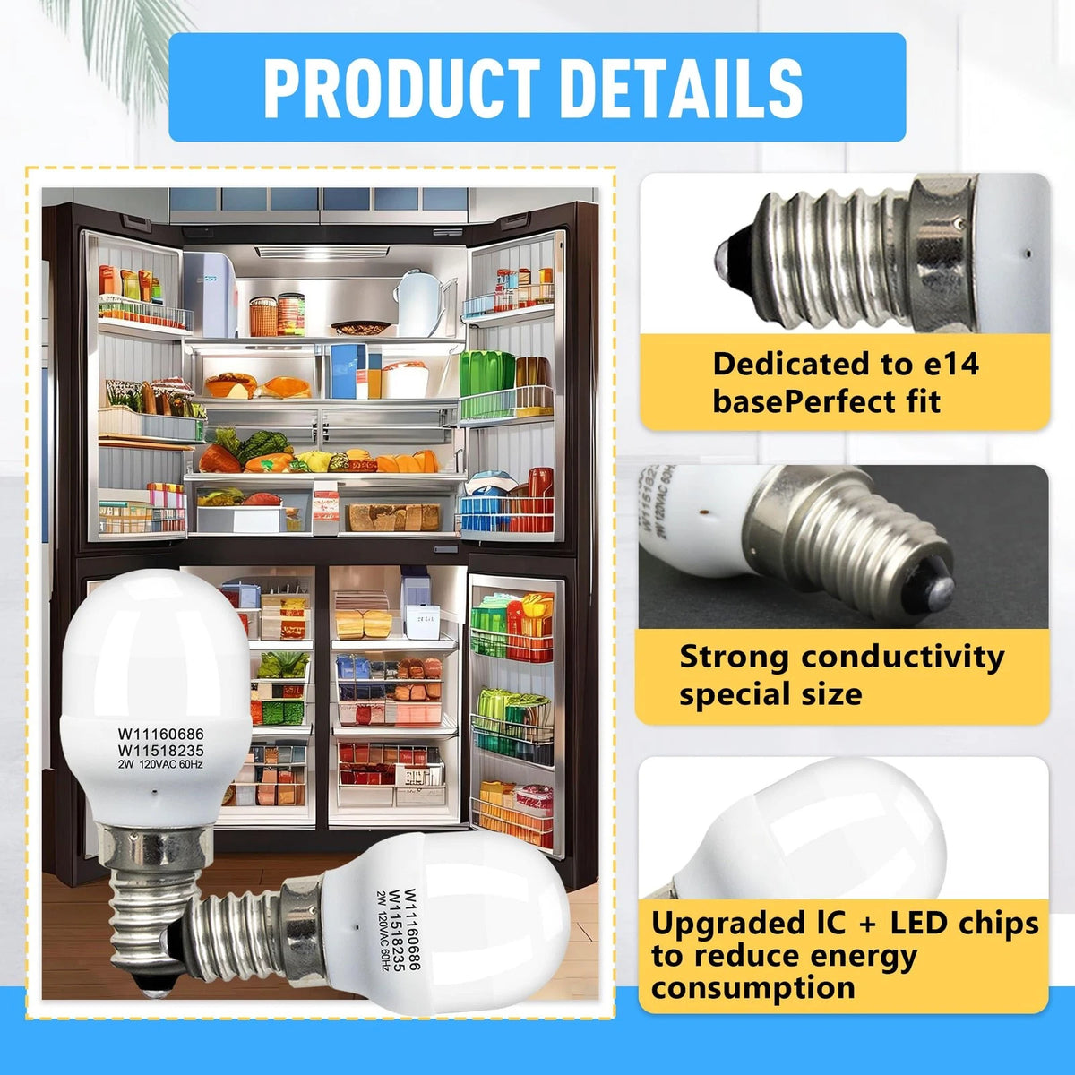 2Pcs Freezer Light Bulb Replacement for Whirlpool
