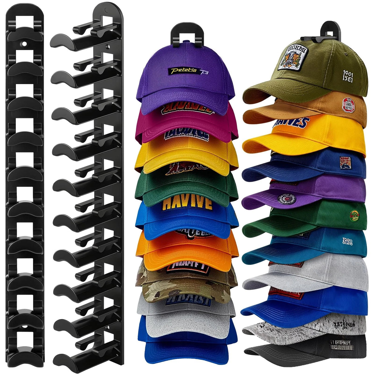 2X Hat Organizer for Baseball Caps (15x1.57x1.3 inches) - Black