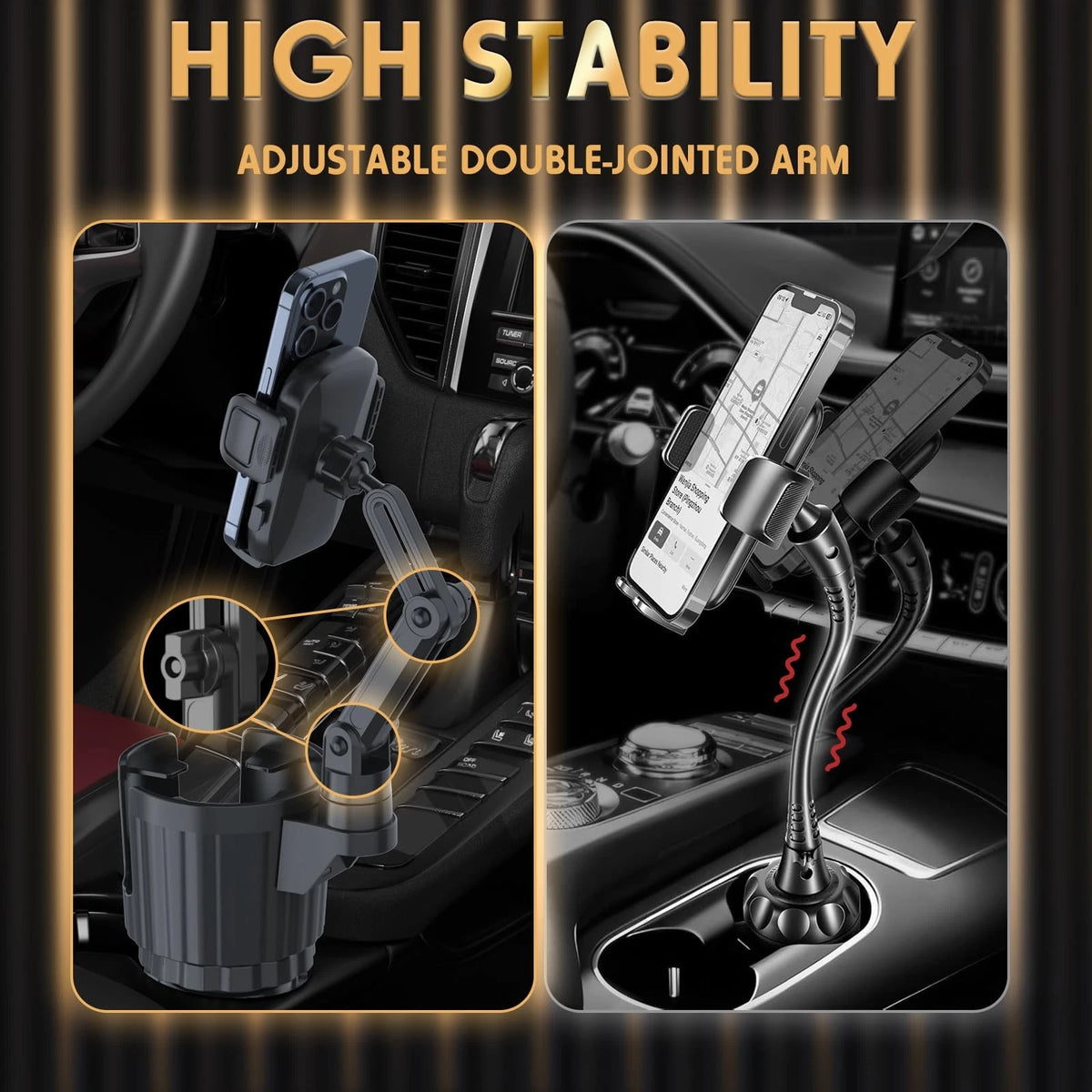 2X Universal Cup Holder for Car (2010–2023) - Large, Black