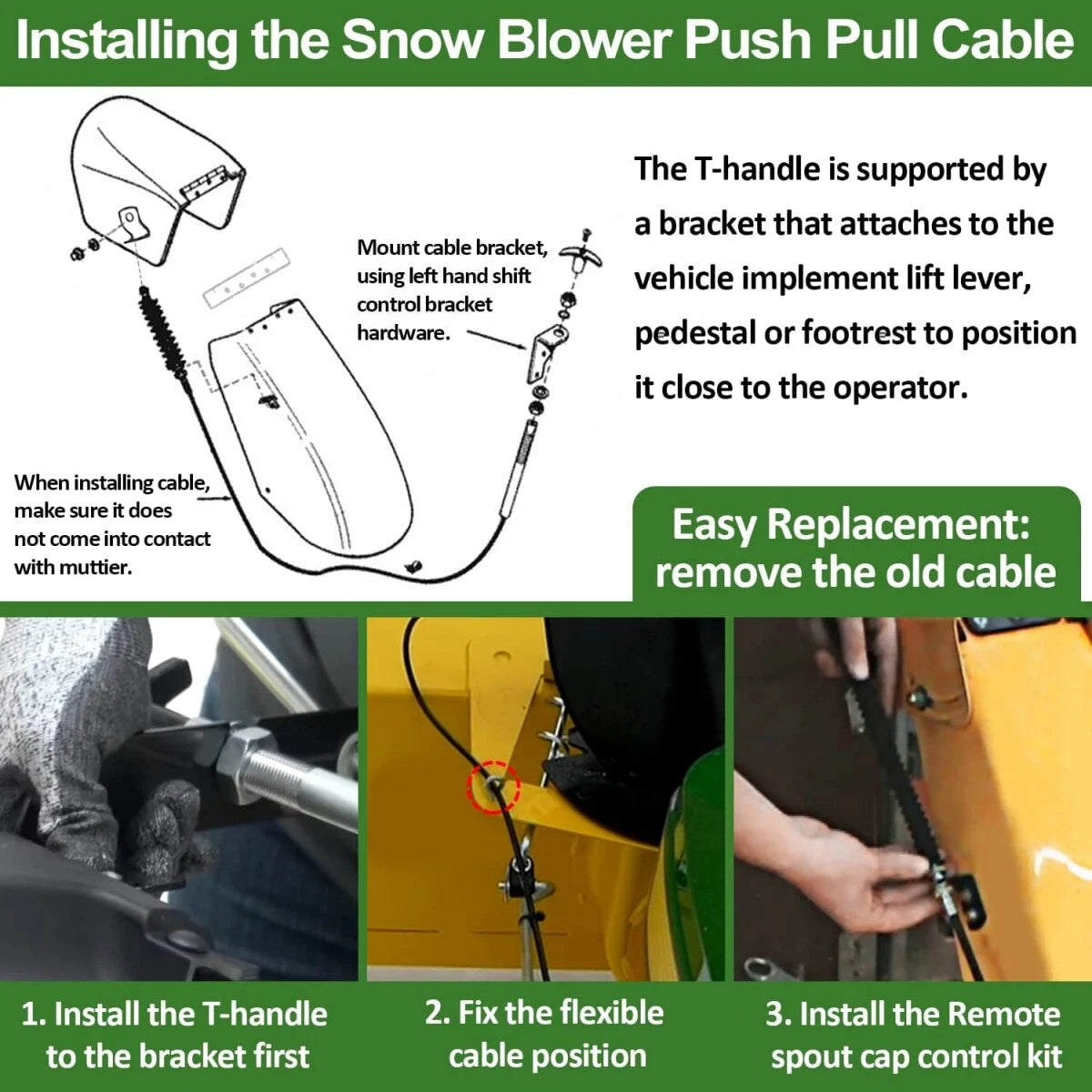 AM132704 Snowblower Remote Push Pull Control Cable for John Deere 335 X565 X720
