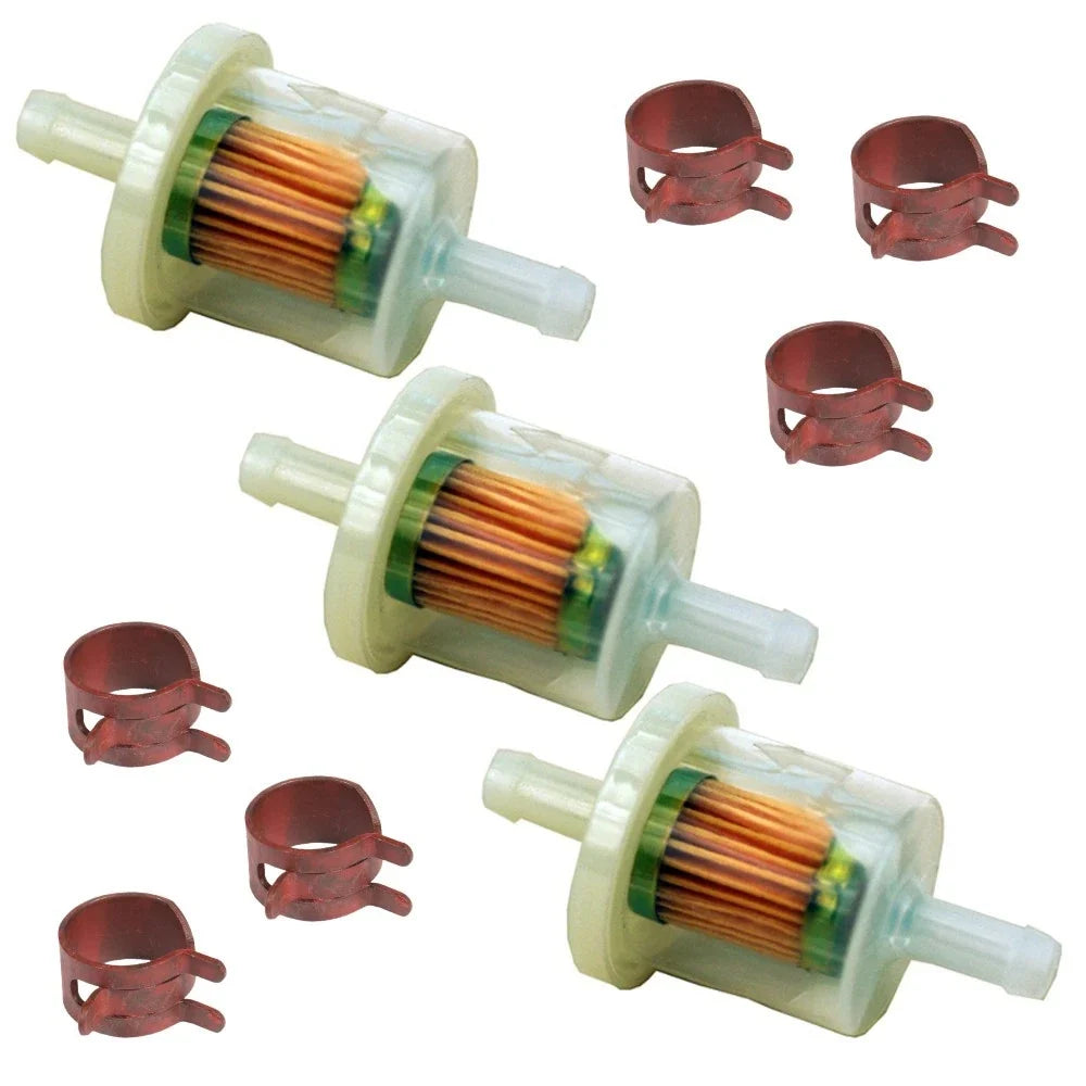 3 Inline Fuel Filters & 6 Fuel Line Clamps for Tecumseh (Replaces 32439)