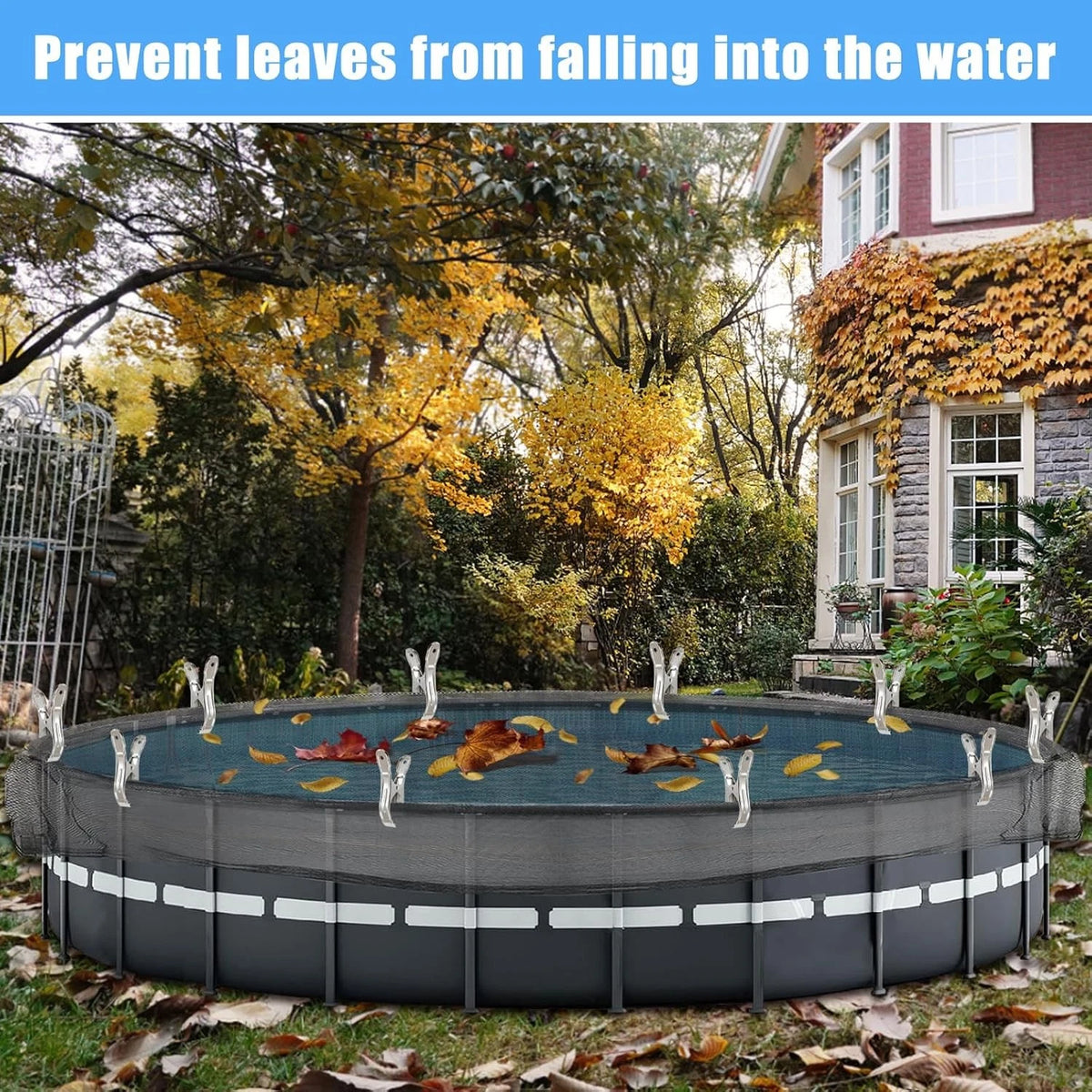 24 Feet Round Pool Leaf Net Cover for Above Ground Pool (Fits 24') - Black