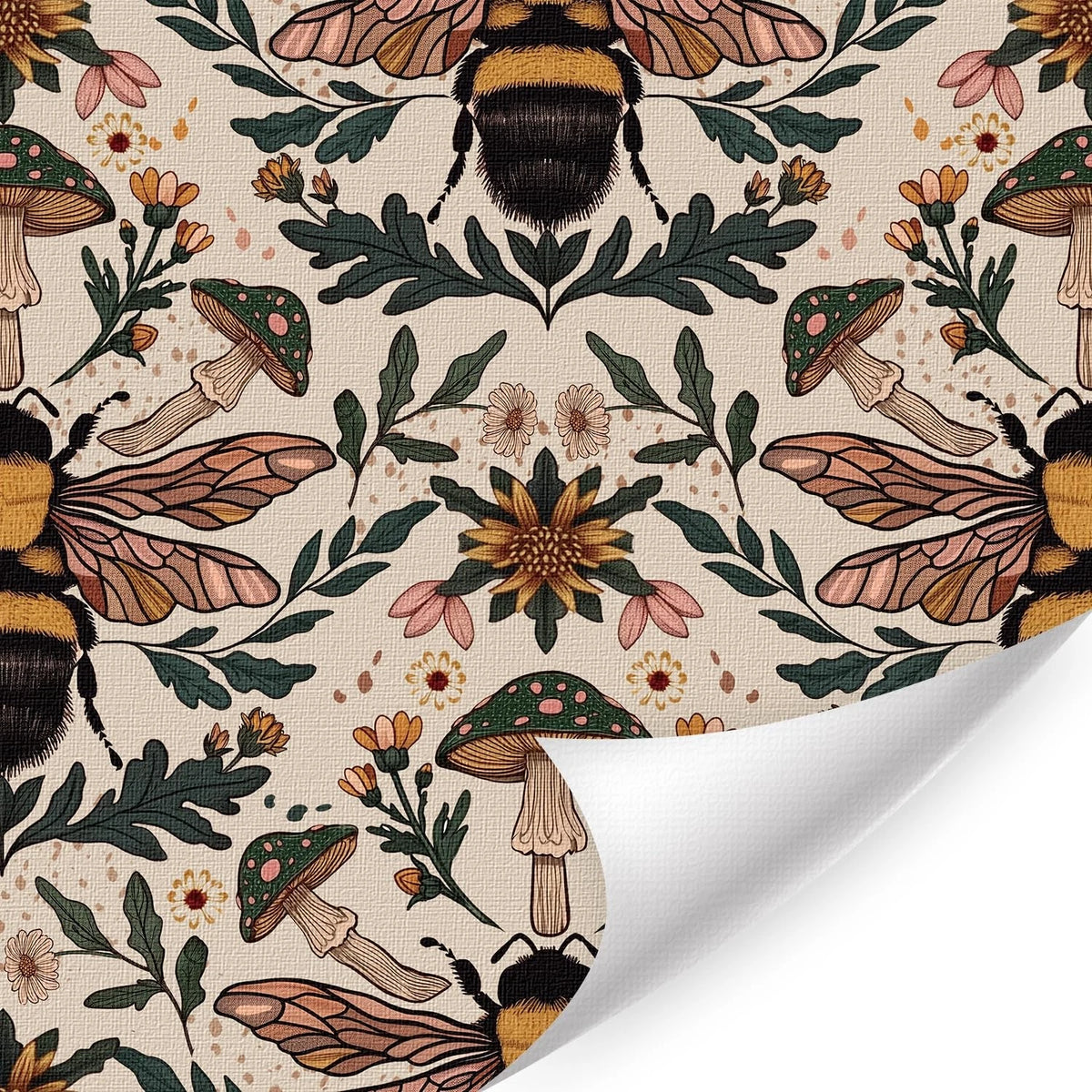 Vintage Bumblebee Mushroom Wallpaper Peel and Stick 17”x118”