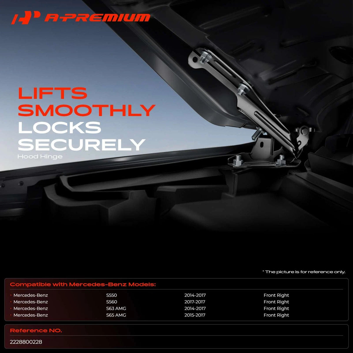 Right Hood Hinge for Mercedes-Benz S550 S560 S63 AMG (2014–2020) 2228800228