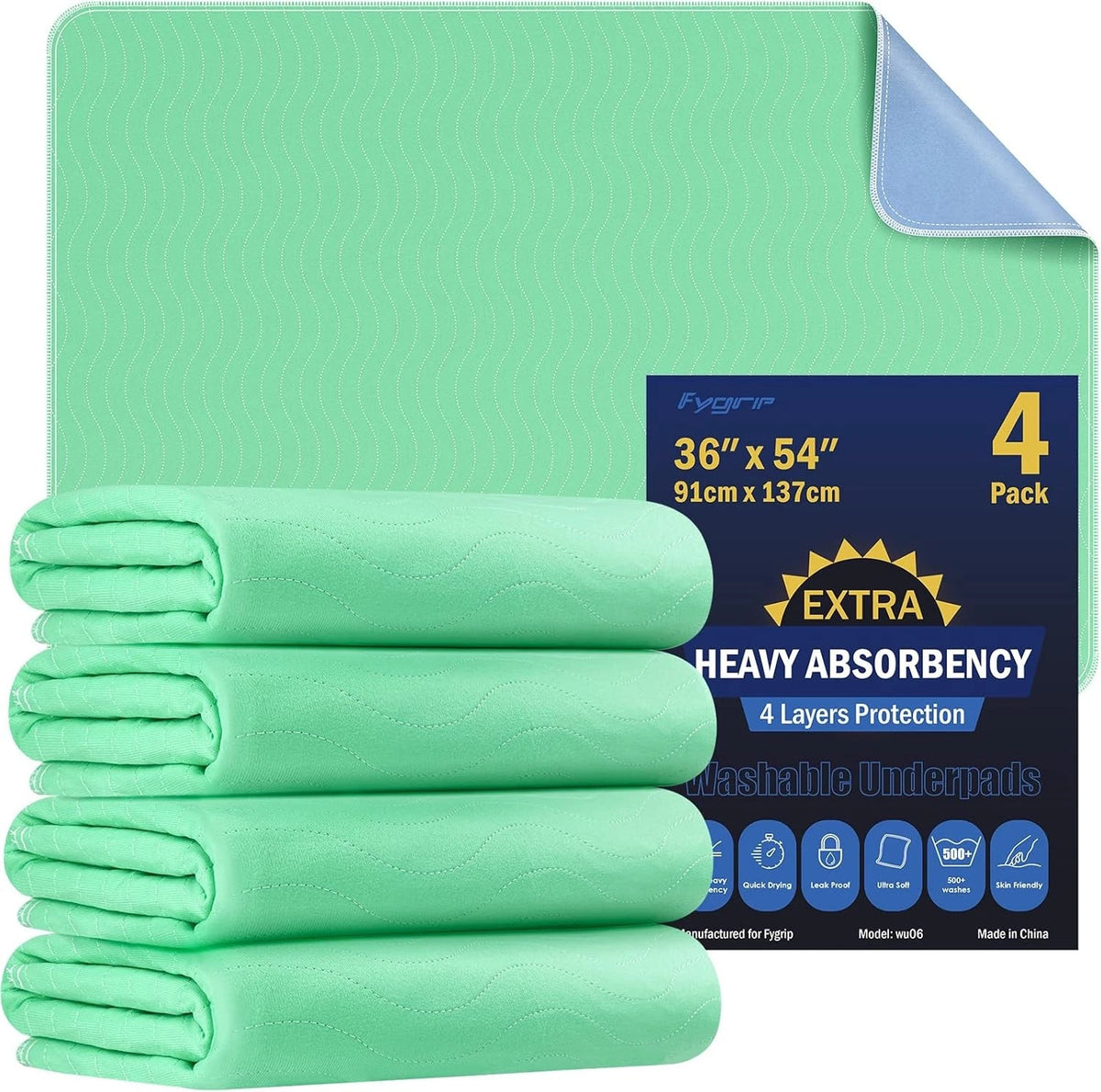 4 Pack 36" x 54" Extra Heavy Absorbency Washable Pads for Automotive Use