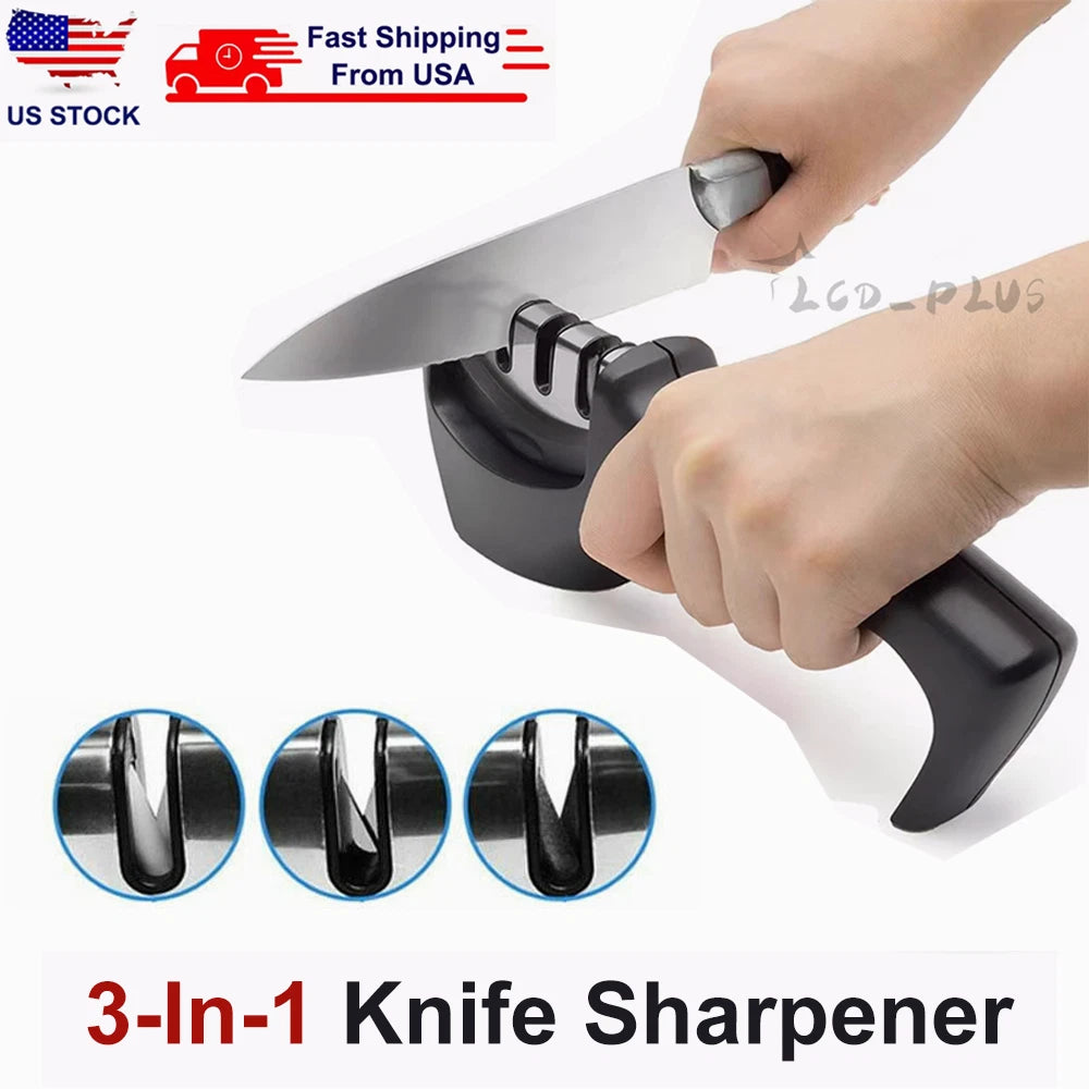 3 Stage Knife Sharpener for Kitchen (Professional Ceramic Tungsten)