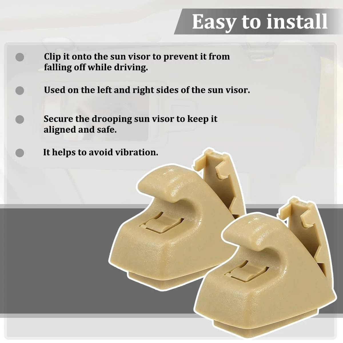 2X Car Sun Visor Clip Retainer for Various Vehicles (Beige)