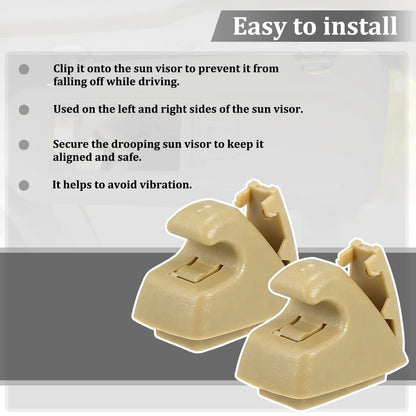 2X Car Sun Visor Clip Retainer for Various Vehicles (Beige)