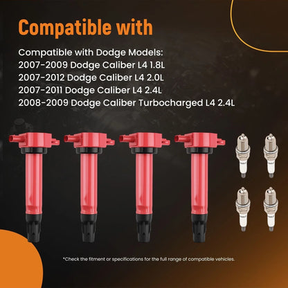 Set of 4 Ignition Coils & Spark Plugs for Jeep Compass Patriot (2007–2017)