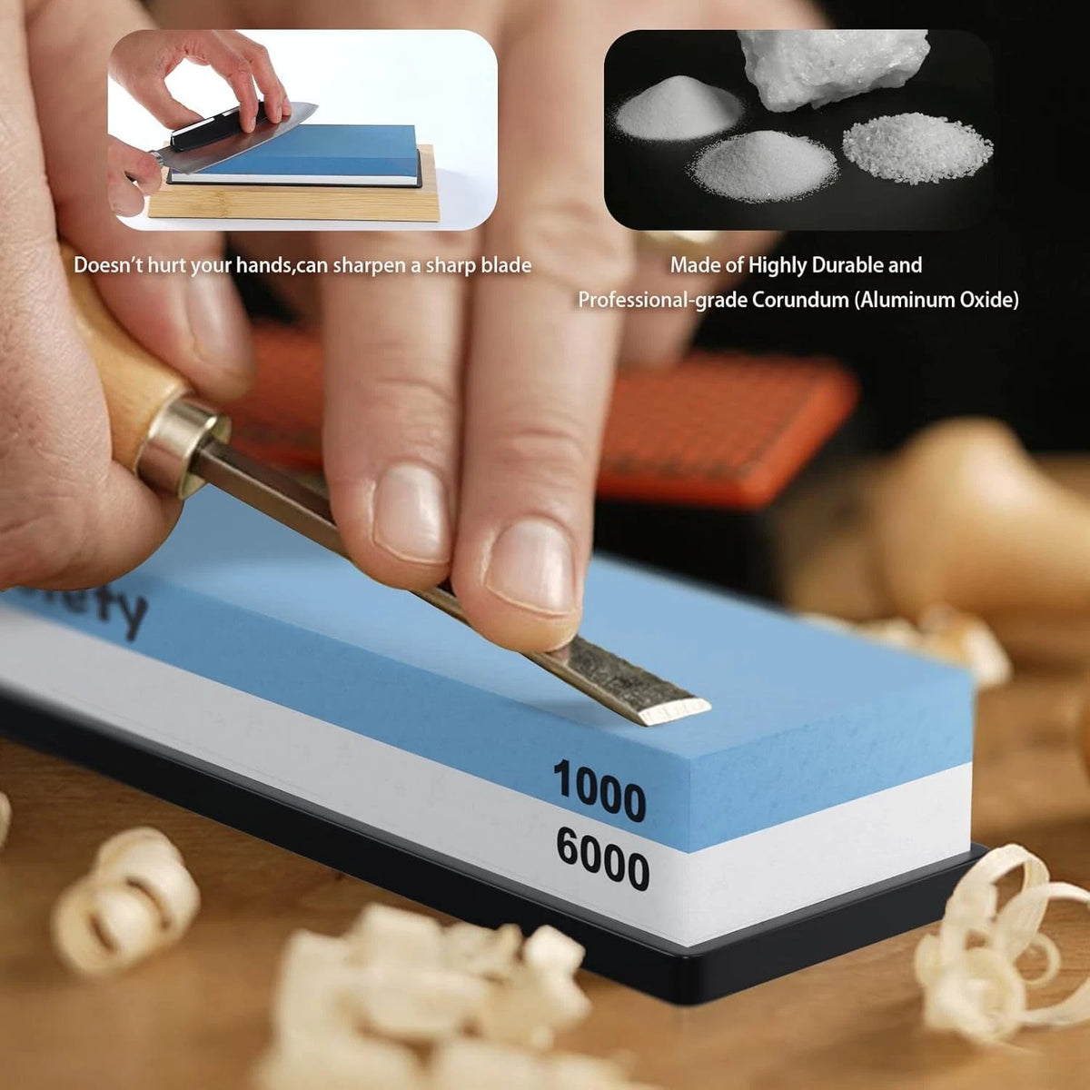 Set of 2 Knife Sharpening Stones 1000/6000 with Non-Slip Holder