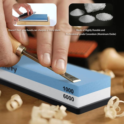 Set of 2 Knife Sharpening Stones 1000/6000 with Non-Slip Holder