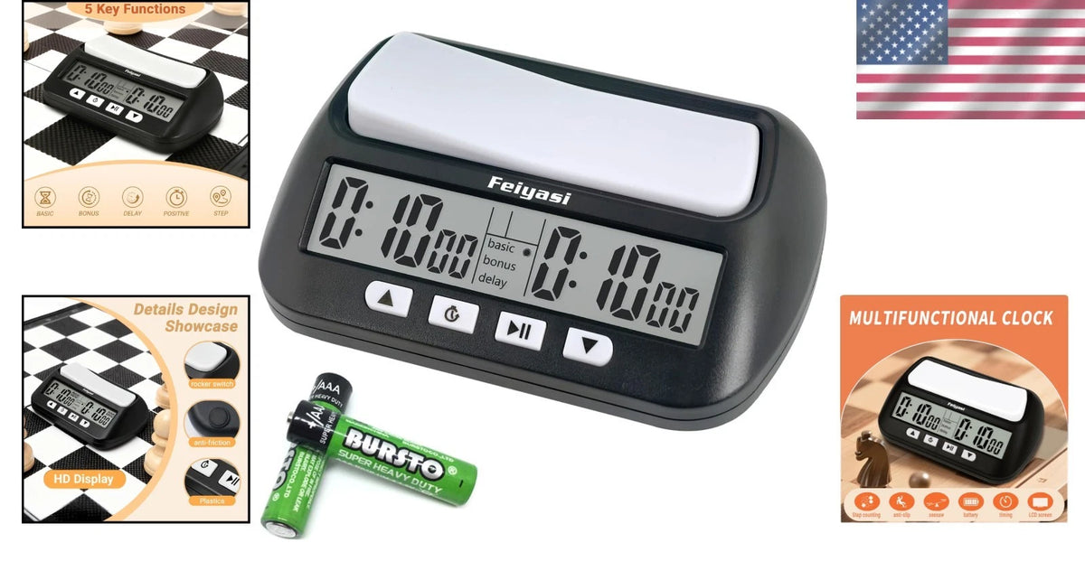 Chess Clock Timer with Basic, Reward, Delay Features – Battery Included