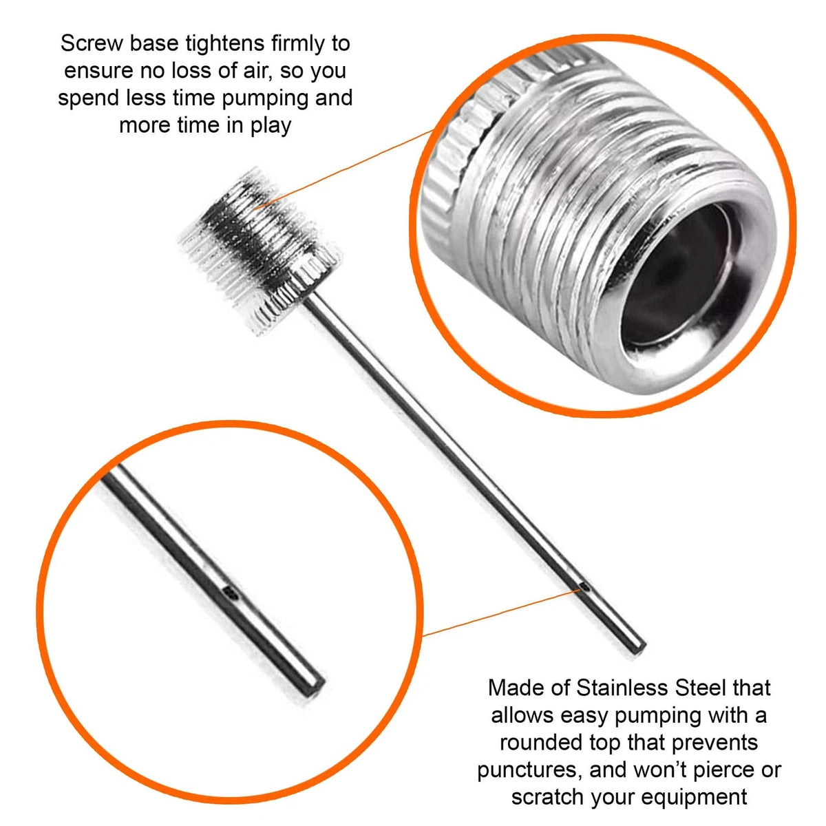 3X Ball Pump Inflation Needles for Mobi Lock - Stainless Steel