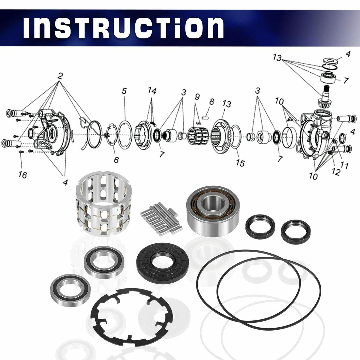 Front Diff Rebuild Kit for Polaris Ranger RZR 570 800 900 (2010–2021) 3234466 3235261 3235263 3234907