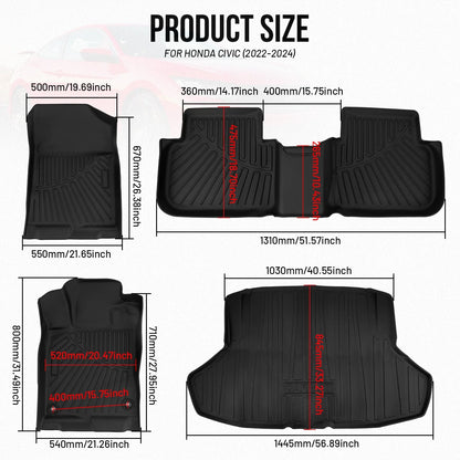 Set of 2 3D Cargo Mats for Honda Civic Sedan (2022–2025)