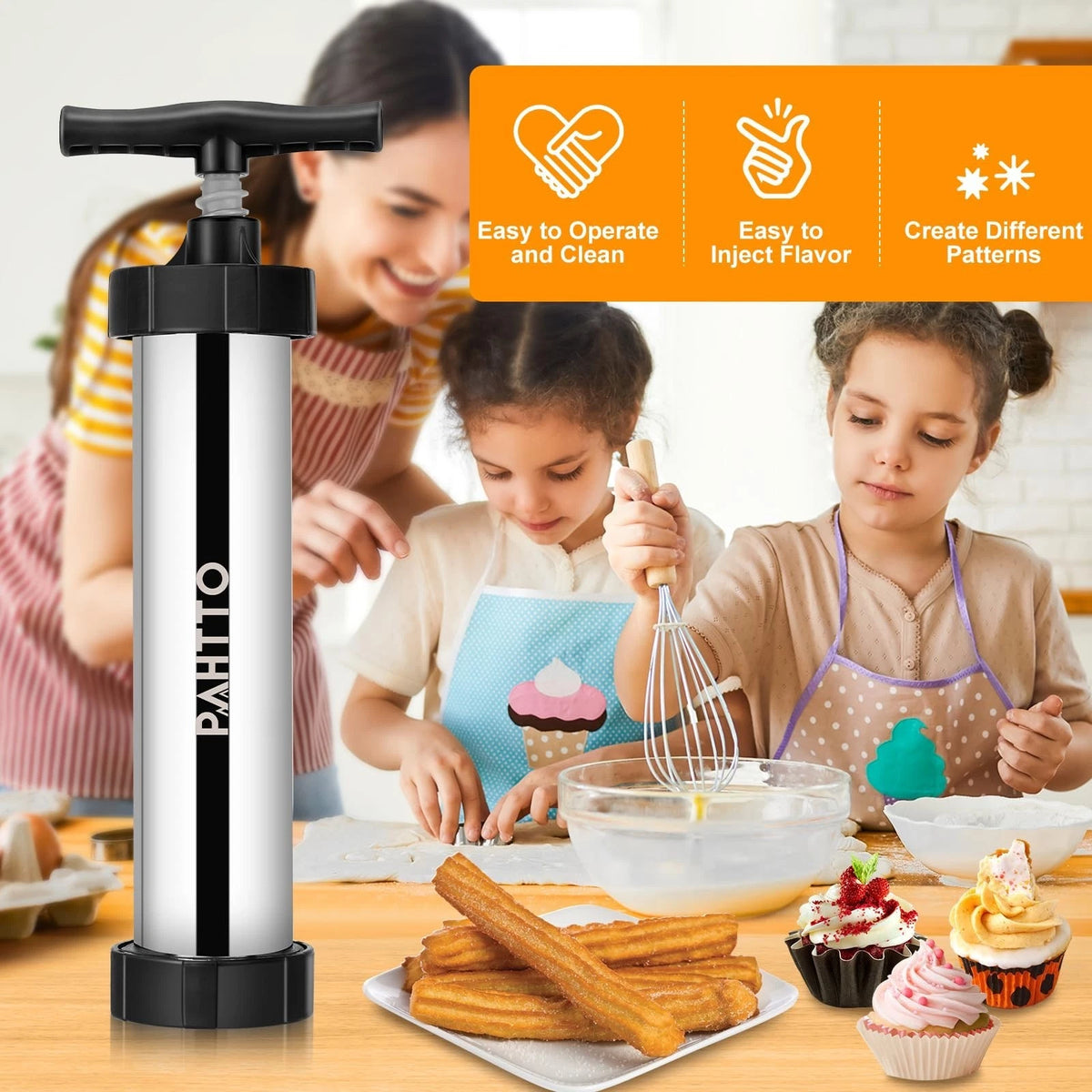 Stainless Steel Churro Maker Gun Set with Piping Bag & 4 Nozzles
