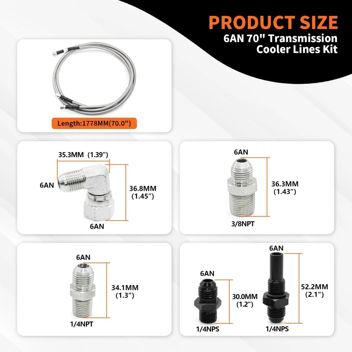 6AN 70" Transmission Fluid Oil Cooler Hose Line Kit for Compatible Vehicles