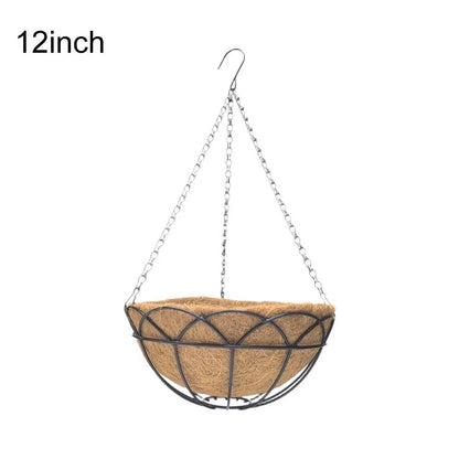 Black PE Coated Iron Hanging Basket with Coconut Liner for All Season Use