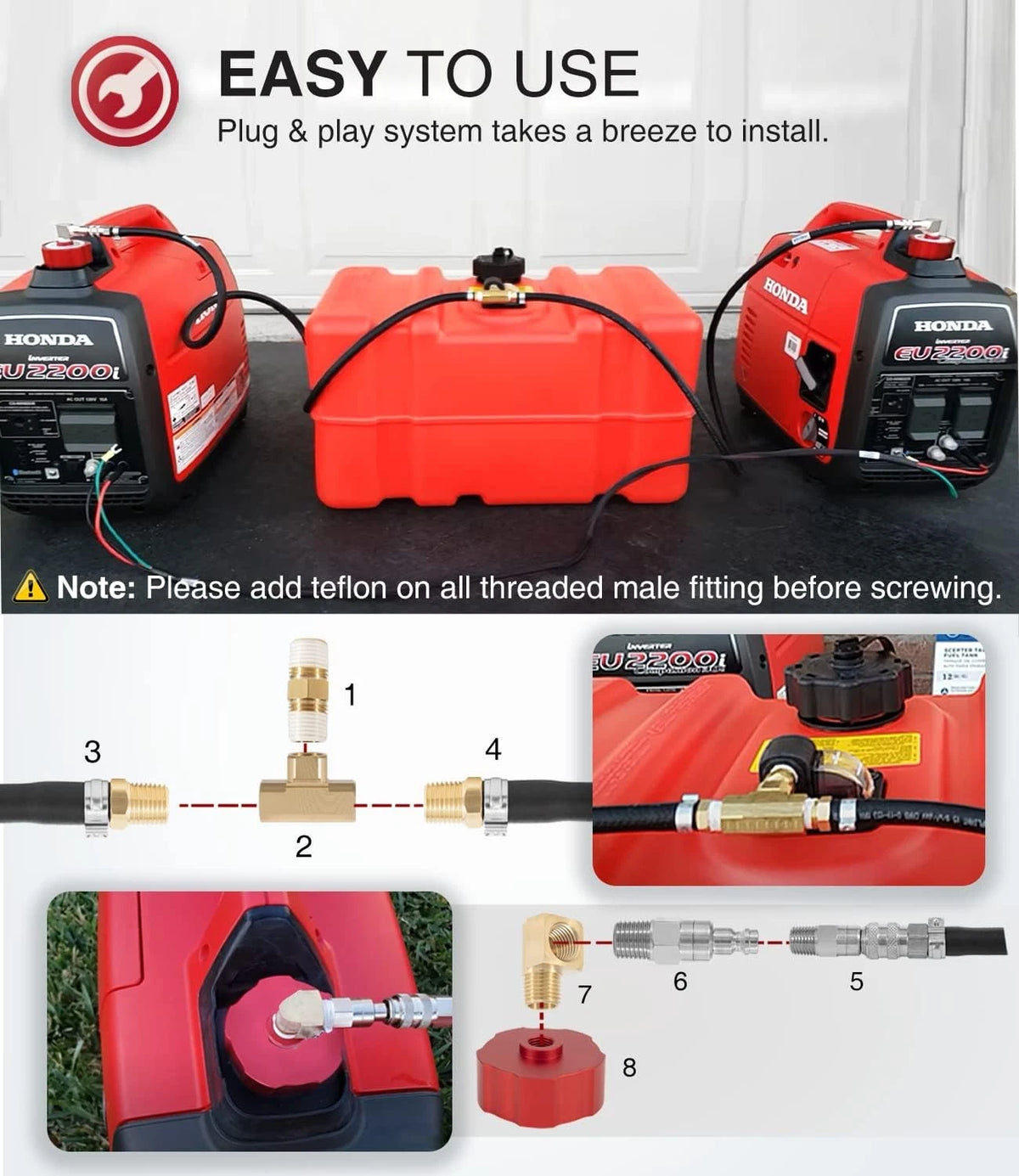 Extended Fuel Kit for Honda EU2200, EU2000, EU1000 Generators