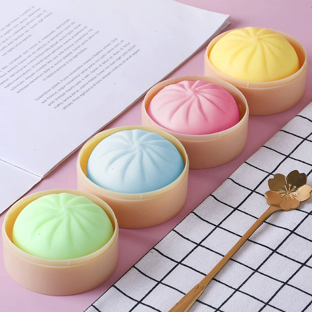 Set of 4 Colorful Dumpling Stress Balls Fidget 1.6 inches