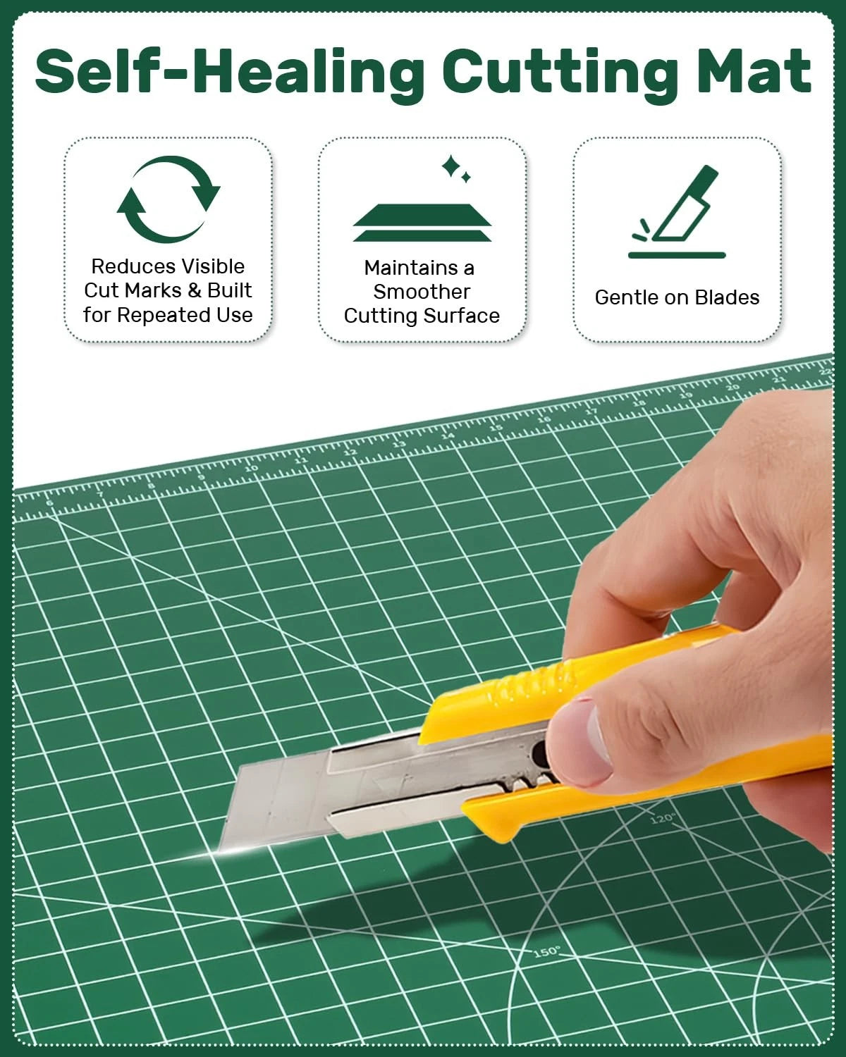 Self Healing Cutting Mat 17" x 11" Double-Sided Green for Crafting