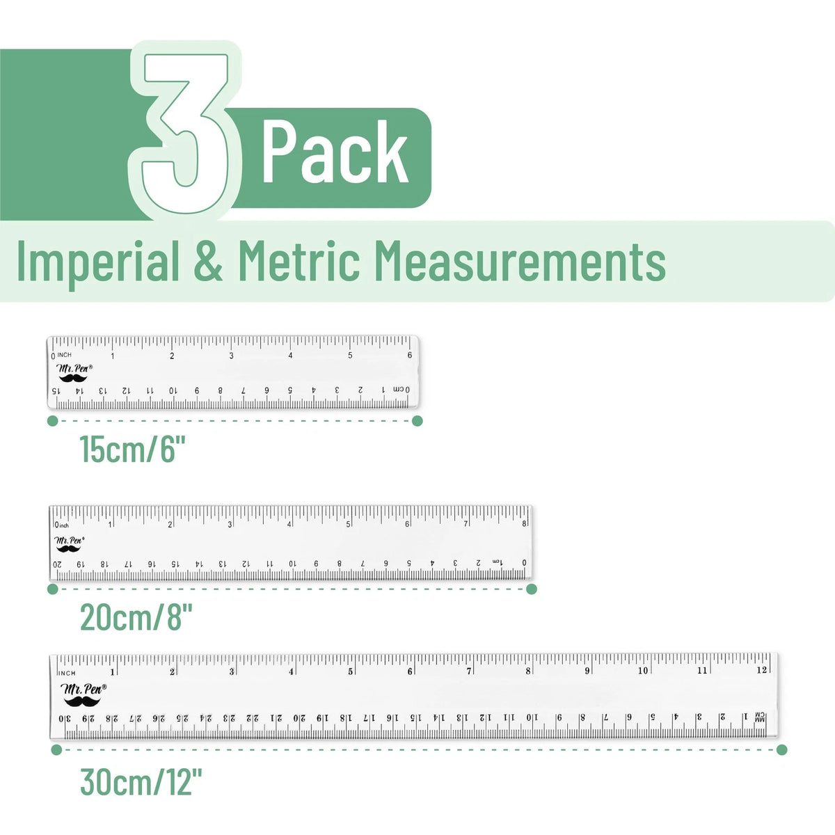 Clear Ruler Set for Easy Measurement (3 Pack: 6", 8", 12")