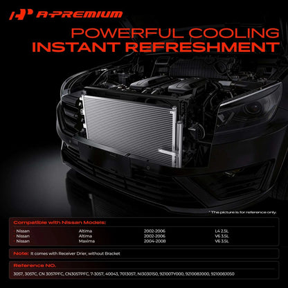A/C Condenser with Receiver Drier for Nissan Altima Maxima (2002–2006) 921008J000, 921008J050, 3057