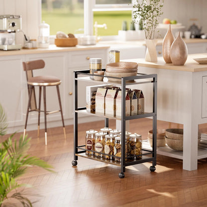 Bar Cart for Home with Wheels and Storage Shelves