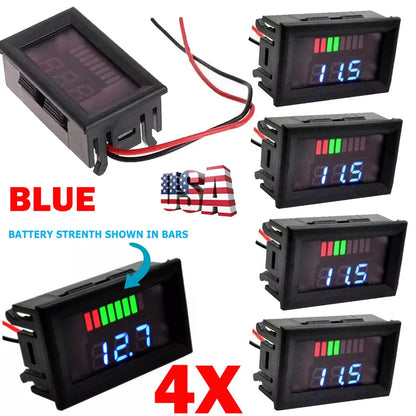 4X Blue 12V-60V LED Digital Voltmeter Battery Gauge for Car Marine