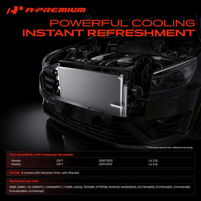 A/C Condenser Set with Receiver Drier & Bracket for Mazda CX-7 (2007–2012) CN3589PFC, EGY16148ZB, EGY16148ZC, 3589