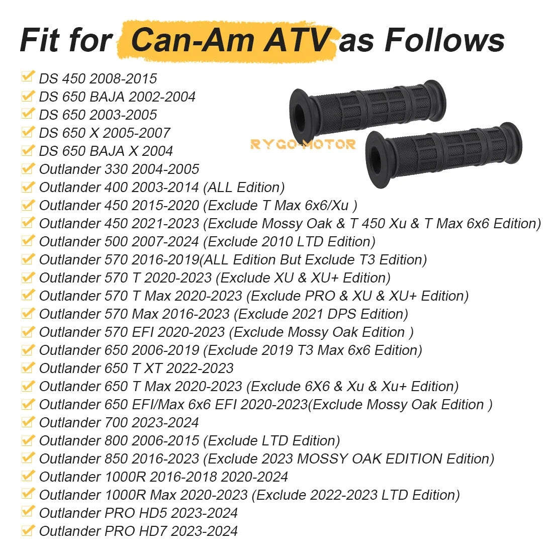 2 Handlebar Grips for Can-Am Outlander 1000R 850 800 700 650 570 450 400 330