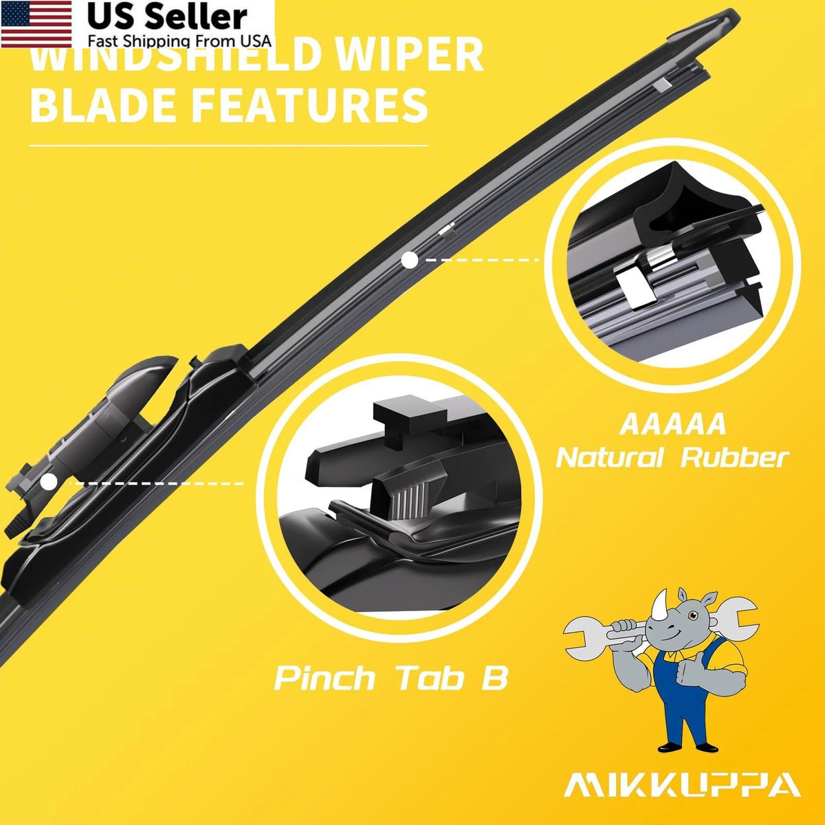 Set of 2 Wiper Blades for MIKKUPPA 22" (Fit Pinch Tab)