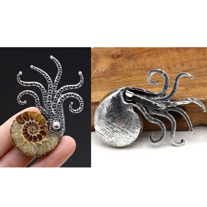 2X Natural Ammonite Fossil Conch Specimen Healing Brooch