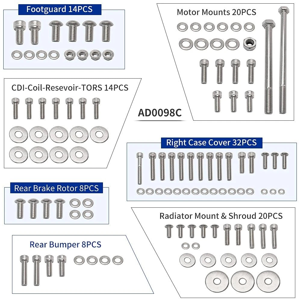 673 PCS Stainless Steel Bolt & Screw Kit for Yamaha Silver