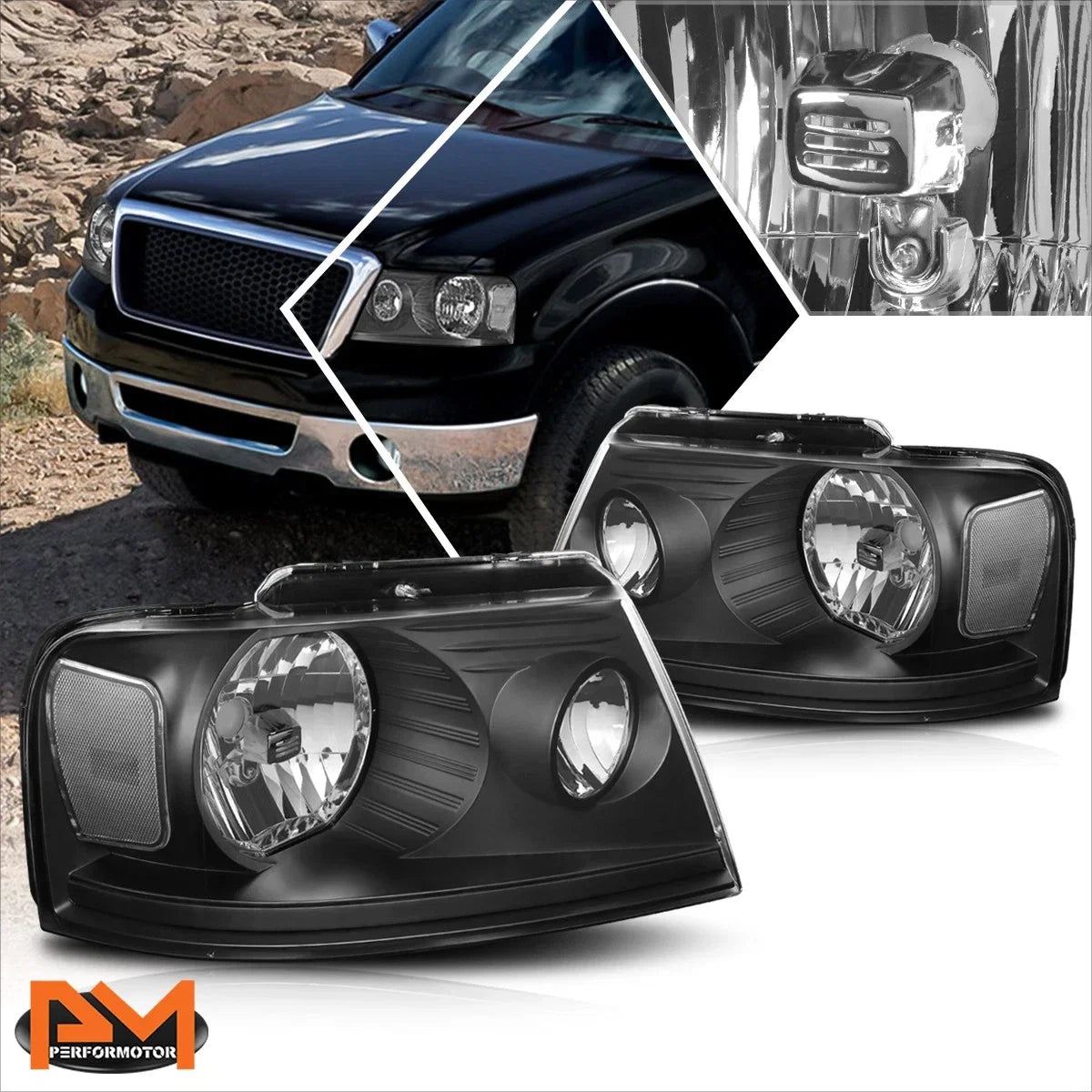 OE Style Headlights for Ford F150/ Lincoln Mark LT (2004–2008) Clear Corner Black